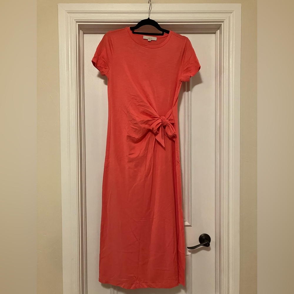 NWT LOFT Women’s Small Long Pink Tie Waist Dress